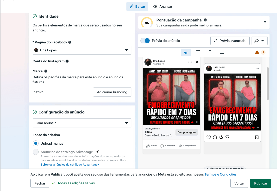 Imagem do artigo: Aprovando anúncio Black - Criativos posicionados Facebook Ads
